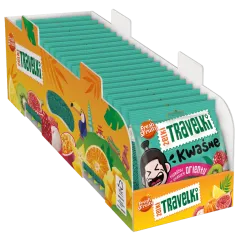 Karton Żelki Travelki kwaśne smaki Orientu Fresh&Fruity 80g (20 szt.)